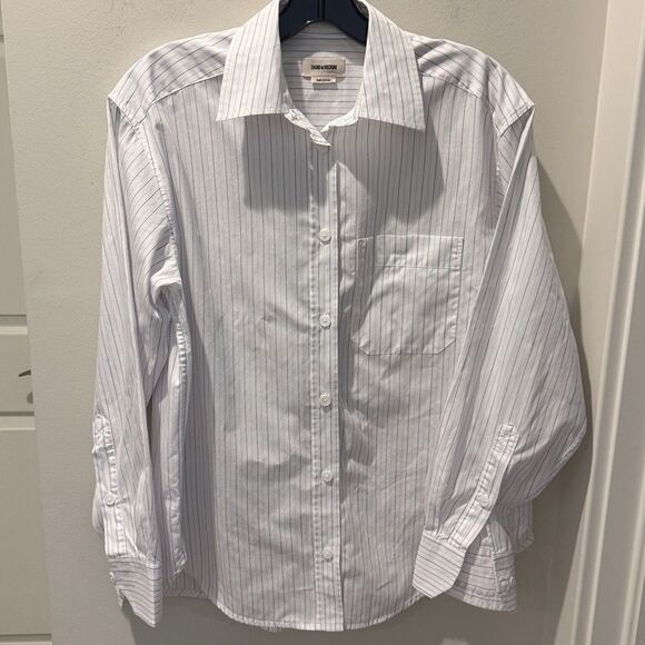 Zadig & Voltaire Tais Raye White Shirt with Blue and Pink Stripes I Love You S - Picture 3 of 14